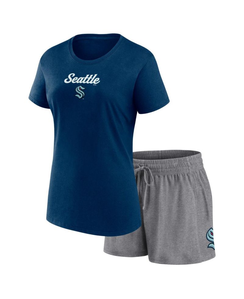 Women's Navy, Gray Seattle Kraken Script T-shirt and Shorts Set