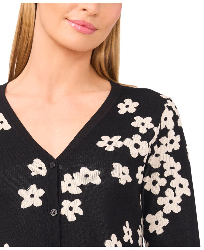 Women's Flower Jacquard Cardigan Sweater