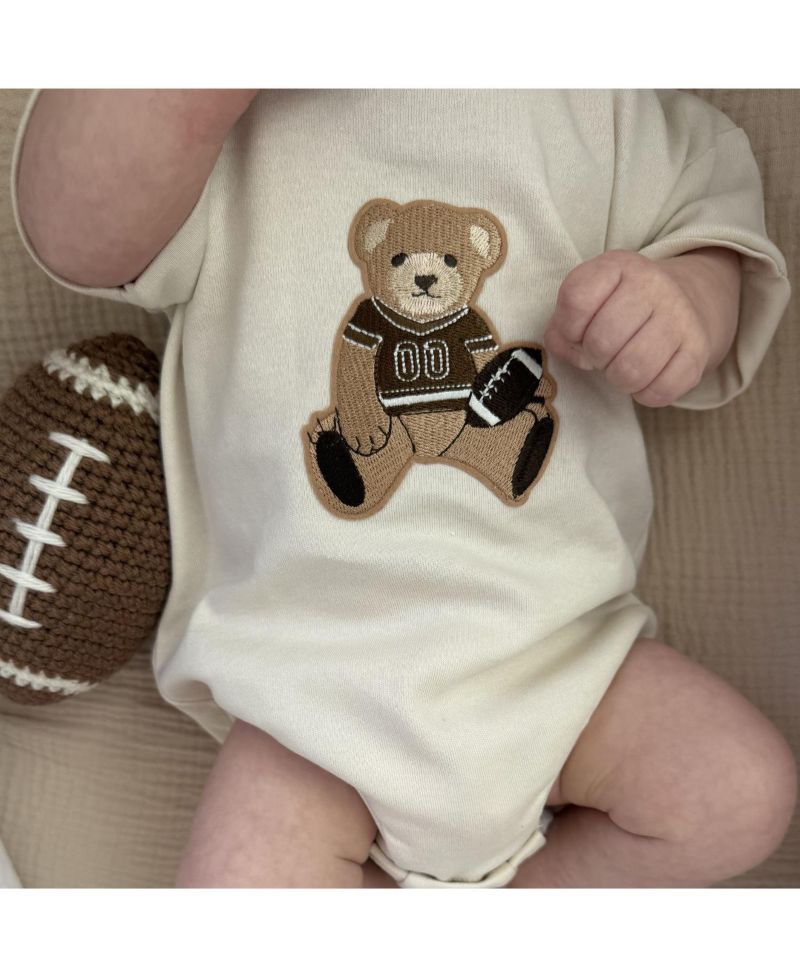 Baby Boys Teddy Bear Patch Short Sleeve Romper