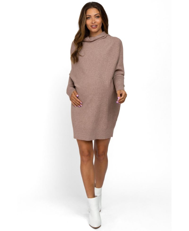 Women's Taupe Funnel Neck Dolman Sleeve Mini Dress