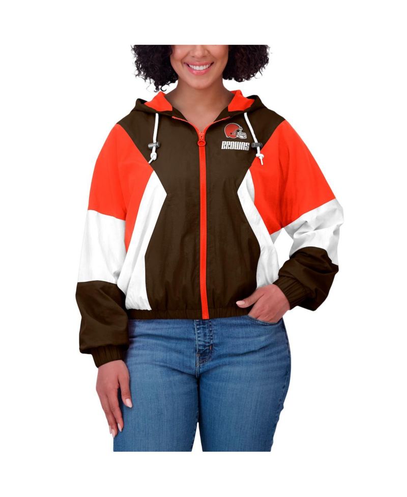 Women's Brown Cleveland Browns Color Block Full-Zip Windbreaker Jacket