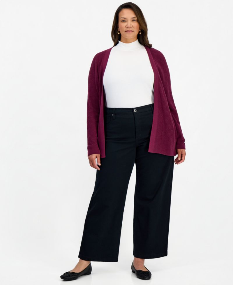Petite High-Waist Wide-Leg Cotton-Blend Pants