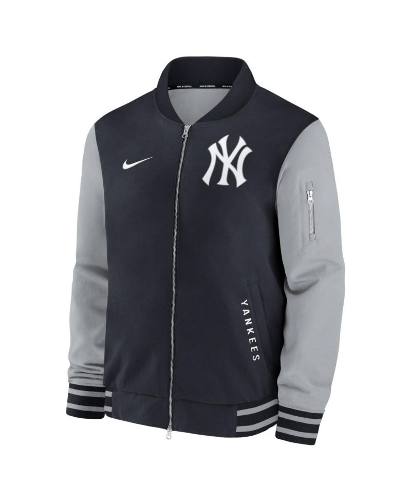 Men's Navy/Gray New York Yankees Authentic Collection Dugout Relaxed Full-Zip Bomber Jacket