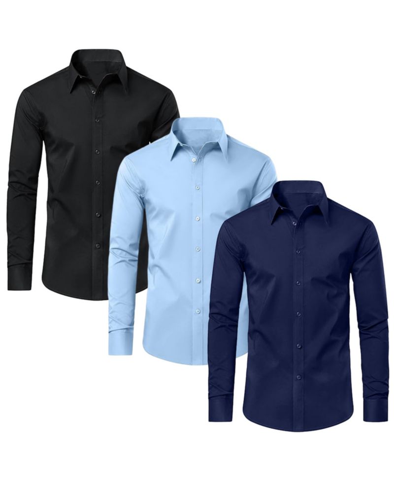 Men's Long Sleeve Classic Dress Shirt- 3 Pack