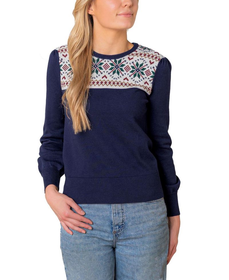 Women's Hope and Henry Organic Fair Isle Puff Sleeve Sweater
