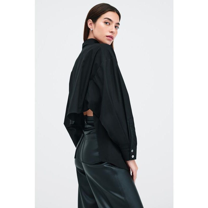 Women's Ezra Cropped-Back Cotton Poplin Button-Up Shirt with Dolman Sleeves