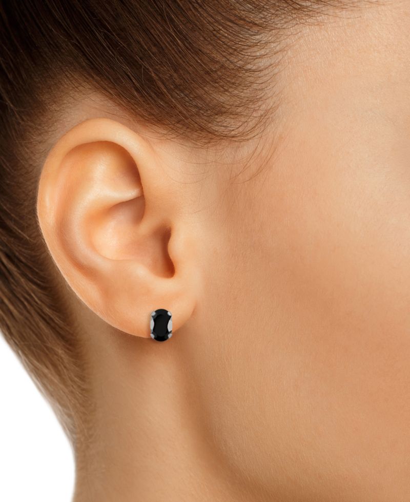 Onyx Oval Solitaire Four Prong Stud Earrings in 14k Gold