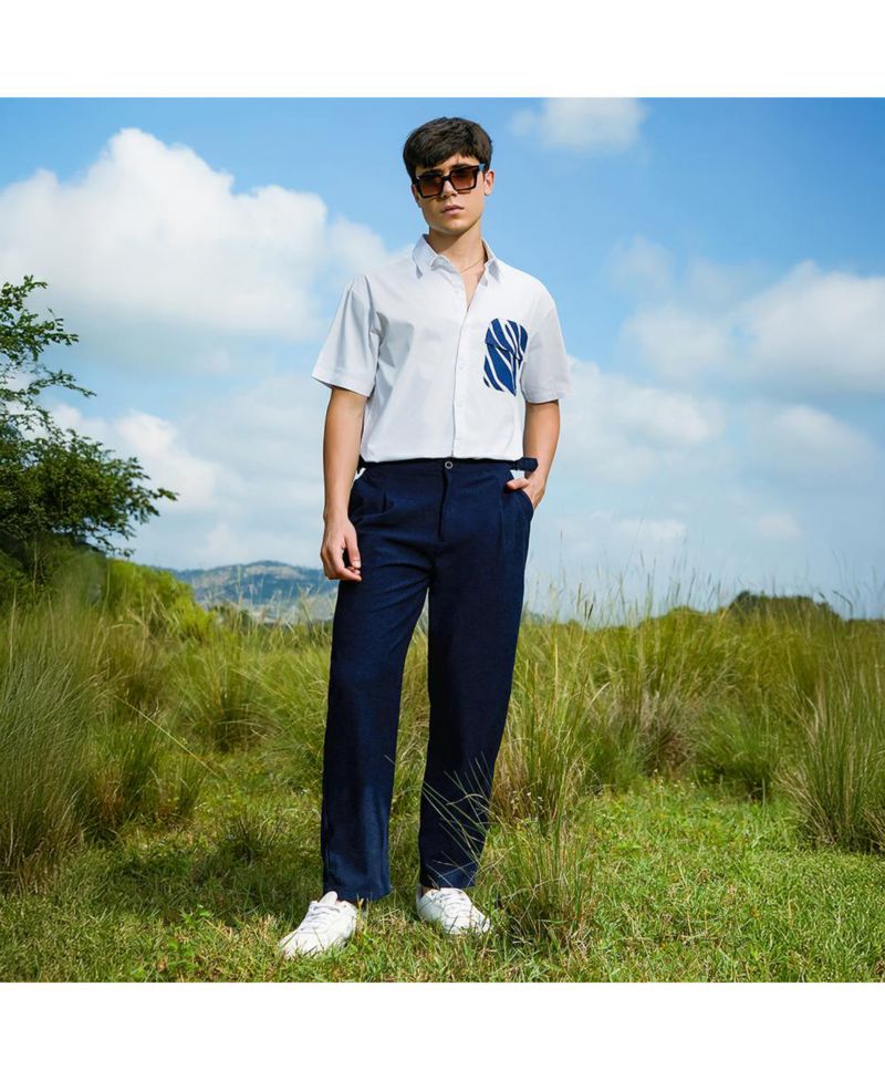 Men's Navy Blue Tailored Waffle Trousers