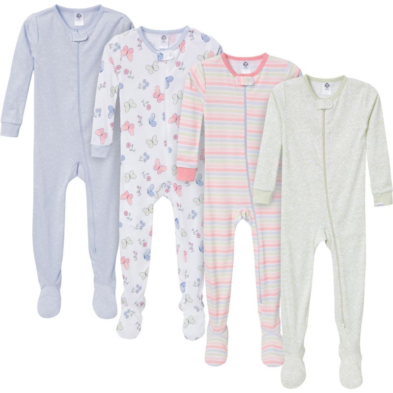 Baby Girls' Snug Fit Footed Pajamas, 4-Pack, Dog