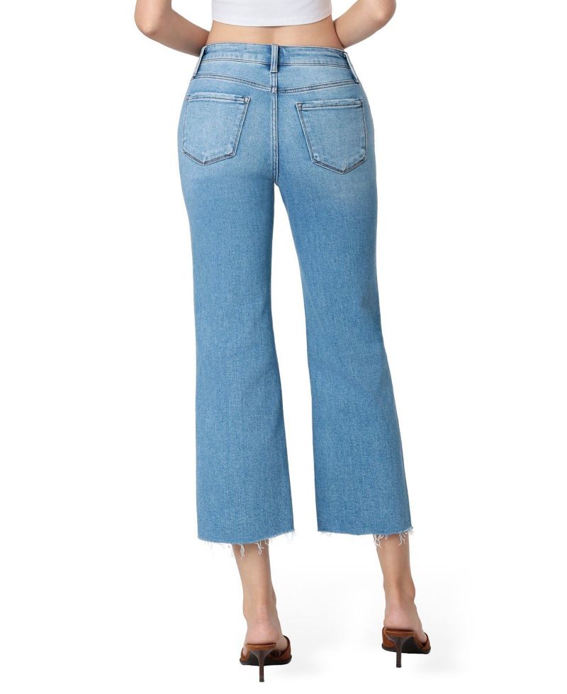 Women's High Rise Raw Hem Crop Slim Wide Leg Jeans