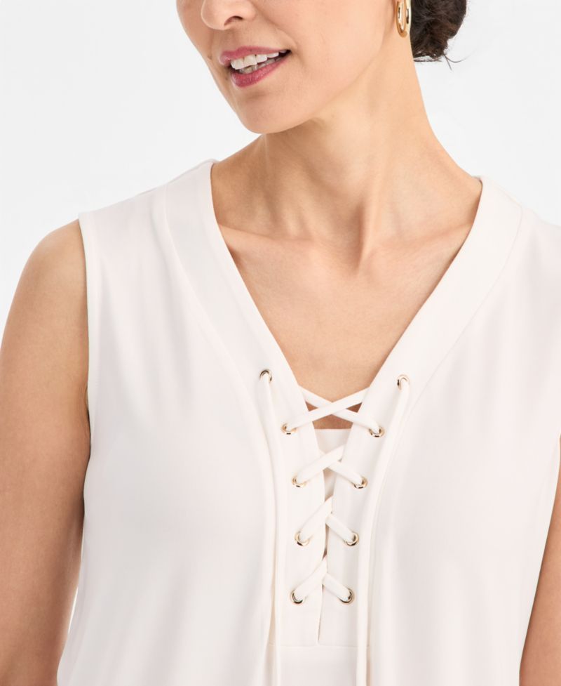 Petite Solid Lace-Up Sleeveless Top