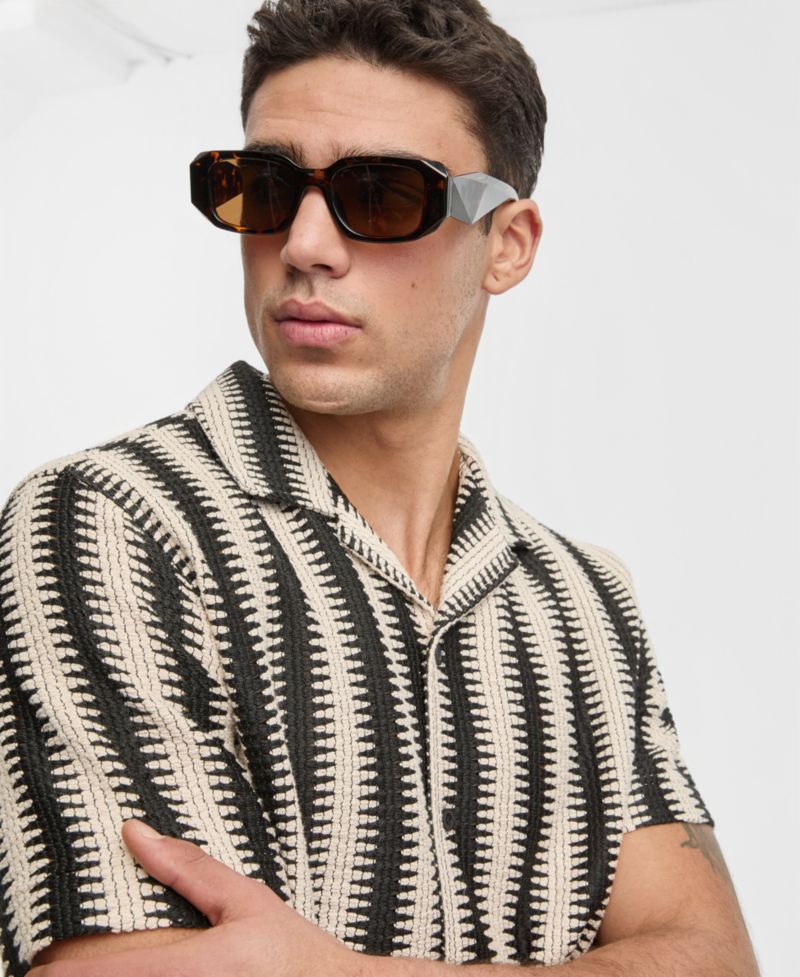 Mode of One Men's Relaxed-Fit Crochet Knit Short-Sleeve Camp Shirt