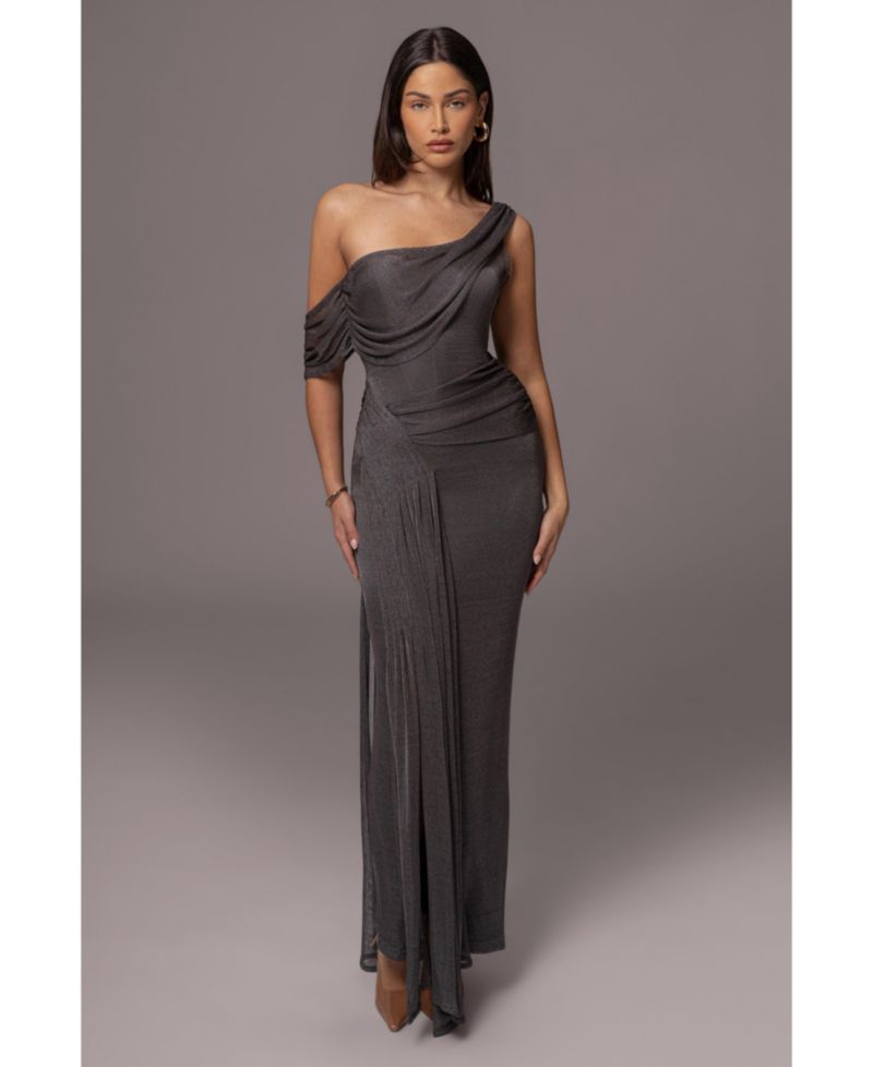 Women's Draped Metallic Maxi Dress