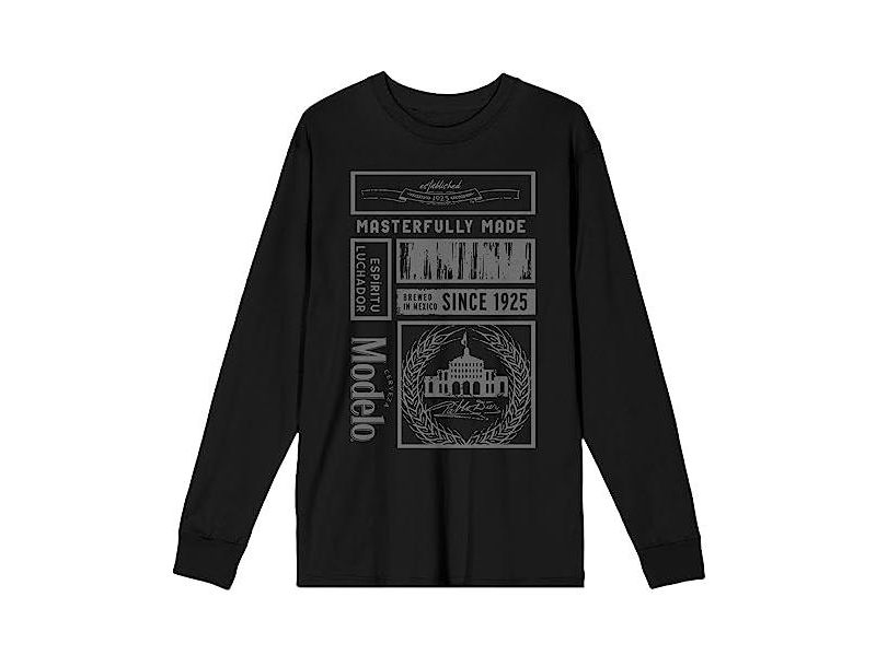 Men's Masterfully Made Label Collage Crew Neck Long Sleeve Black Adult Tee-Large