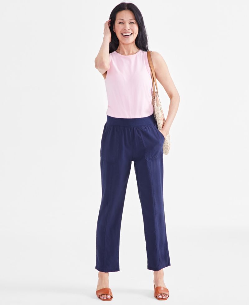 Women's Mid-Rise Pull On Straight-Leg Ankle Pants