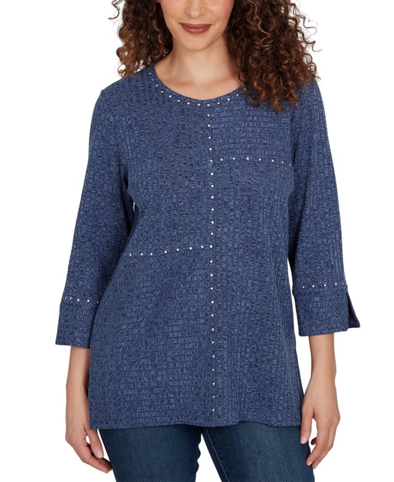 Women's Spliced Texture Metallic Studded Top