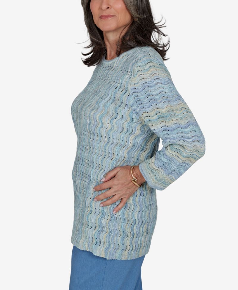 Women's Provence Scalloped Stripes Textured Sweater