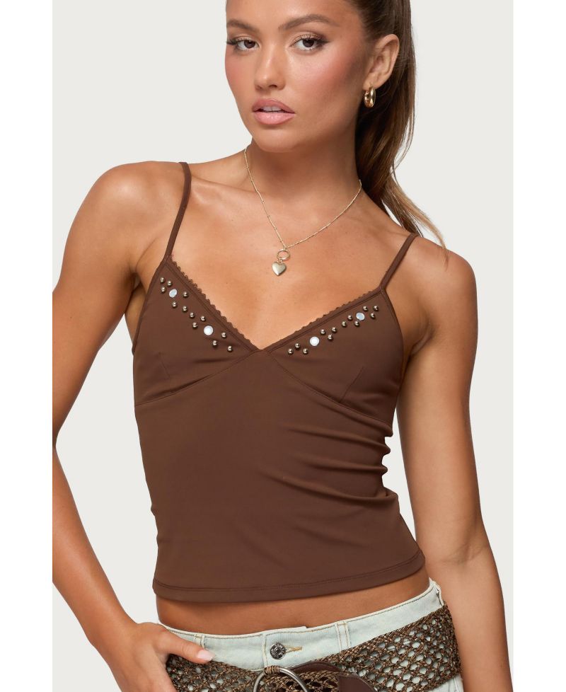 Women's Holland Bead V Neck Tank Top