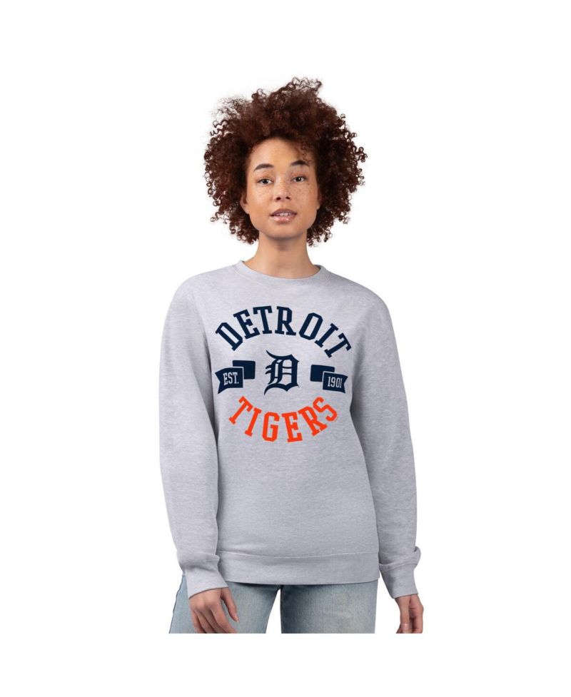 Women's Heather Gray Detroit Tigers Team Logo Fleece Pullover Sweatshirt