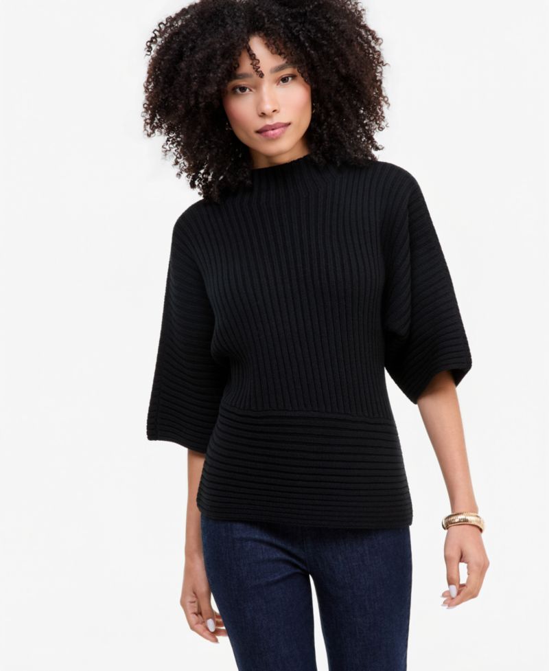 Women's Ribbed-Knit Asymmetrical-Hem Mockneck Sweater