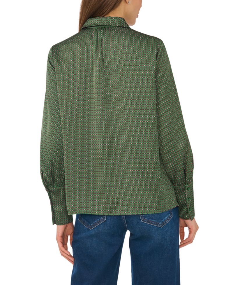 Women's Long-Sleeve Satin Collared Blouse
