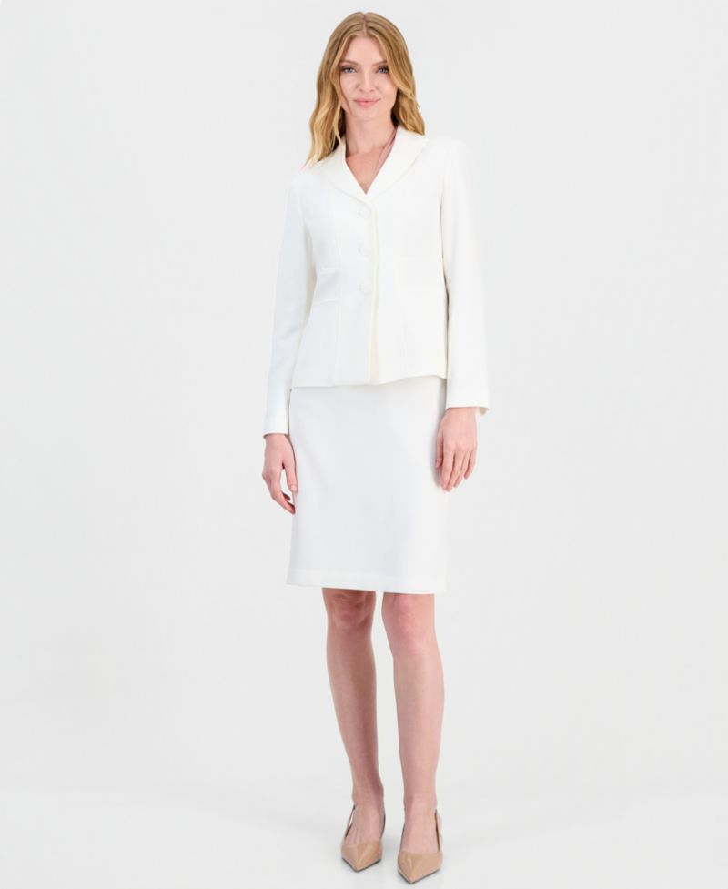 Women's Melange Slim-Fit Peak-Lapel 3-Button Blazer and Skirt, 2-Piece Set