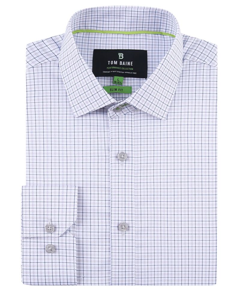 Men's Four Way Stretch Plaid Button Down Dress Shirt