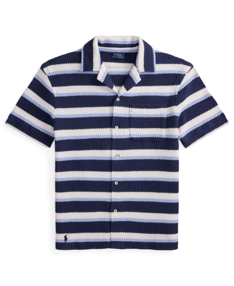 Men's Striped Herringbone Camp Shirt
