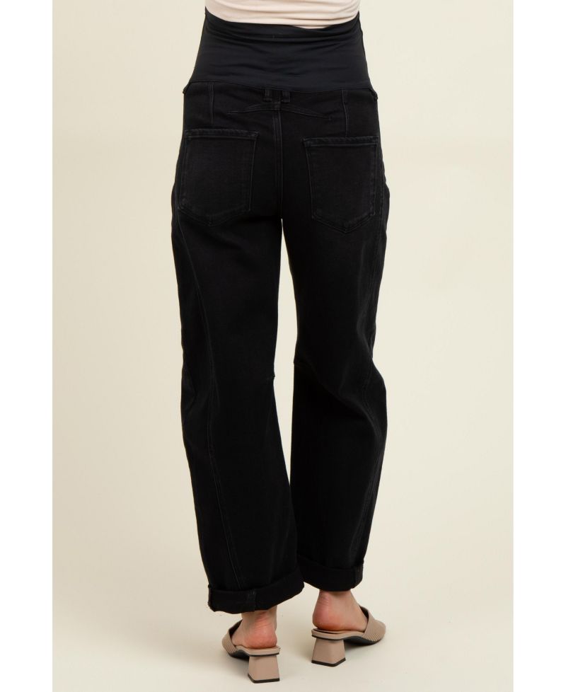 Women's Black Rolled Cuff Barrel Leg Jeans