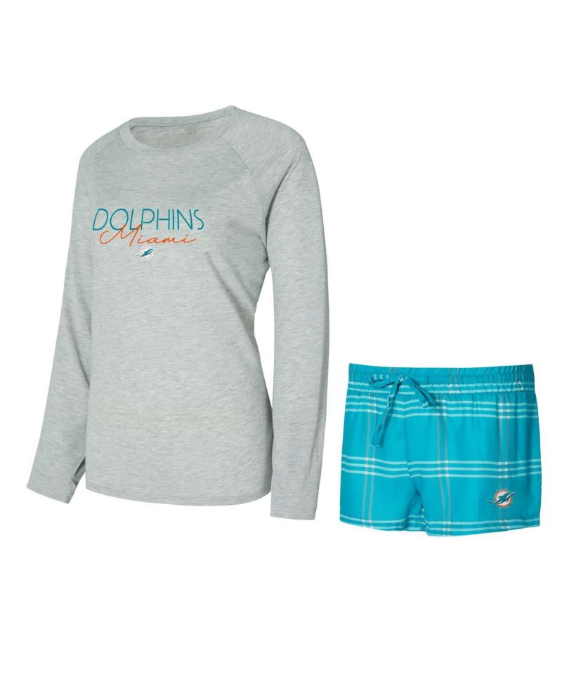 Women's Aqua/Gray Miami Dolphins Petition Raglan Long Sleeve T-Shirt and Shorts Set