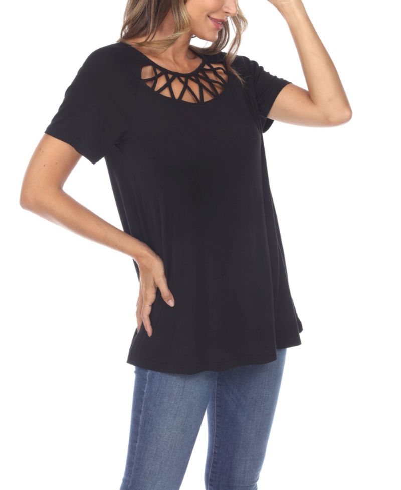 Plus Size Crisscross Cutout Short Sleeve Top