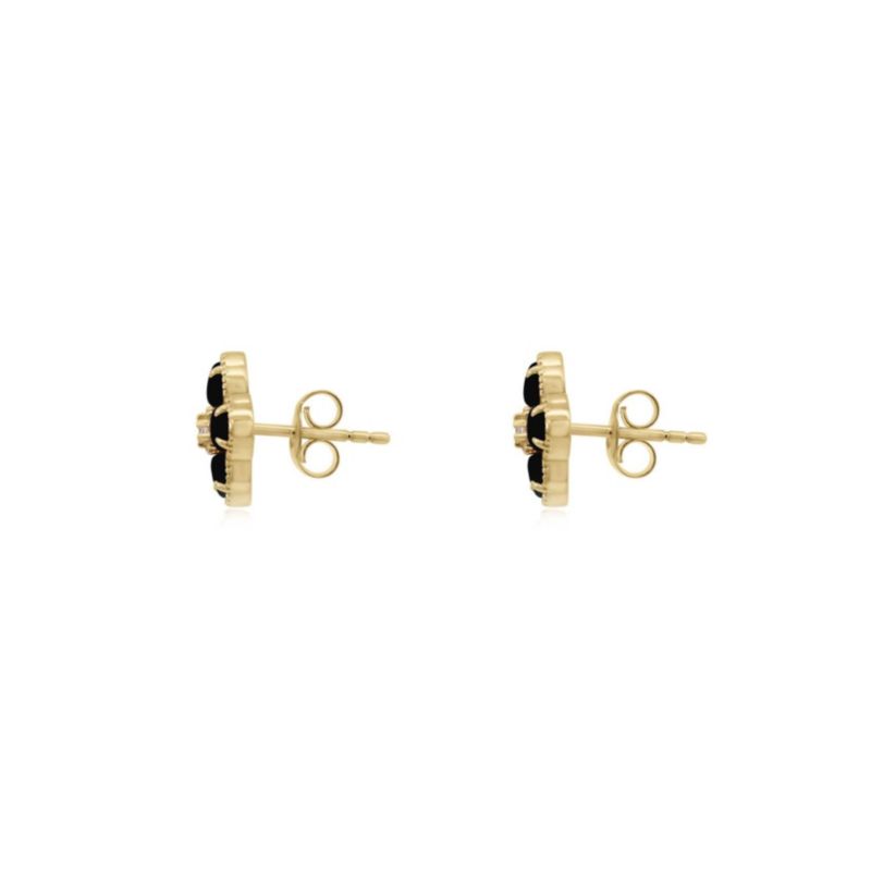 Onyx CZ Flower Stud Earrings 14K Gold-Plated Sterling Silver