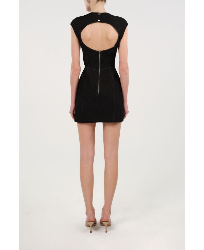 Women's Backless Mini Denim Dress with Built-In Cup Detail