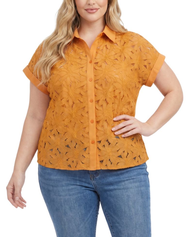 Plus Size Short-Sleeve Eyelet Top