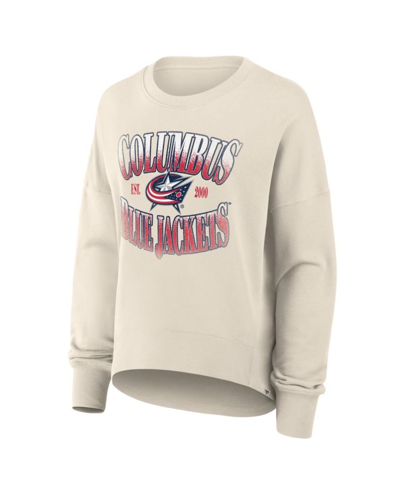 Women's Cream Columbus Blue Jackets Oversized Slice Pullover Sweatshirt