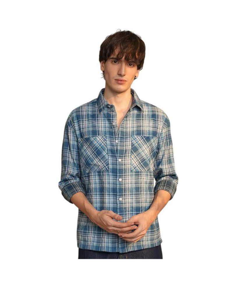 Men's Steel Blue Tartan Plaid Shirt