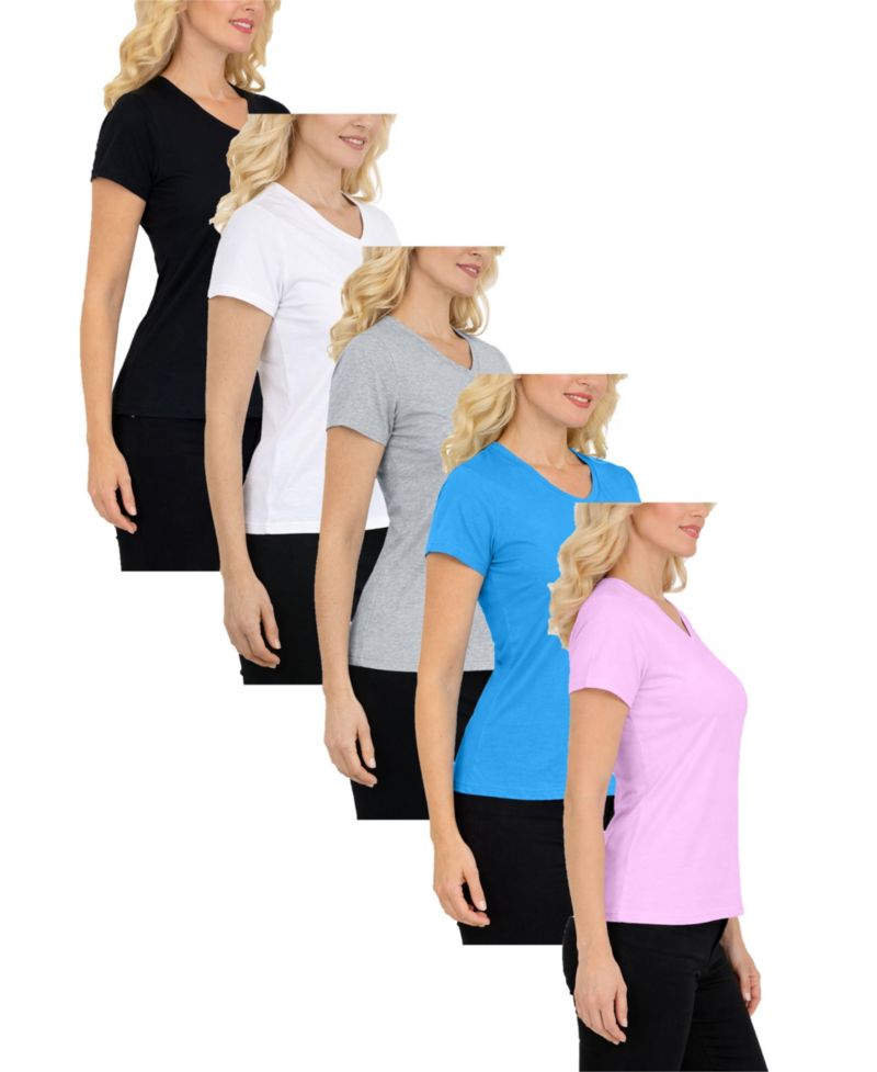 Women's Divatee Relaxed Fit V-Neck Short Sleeve T-Shirt-5 Pack