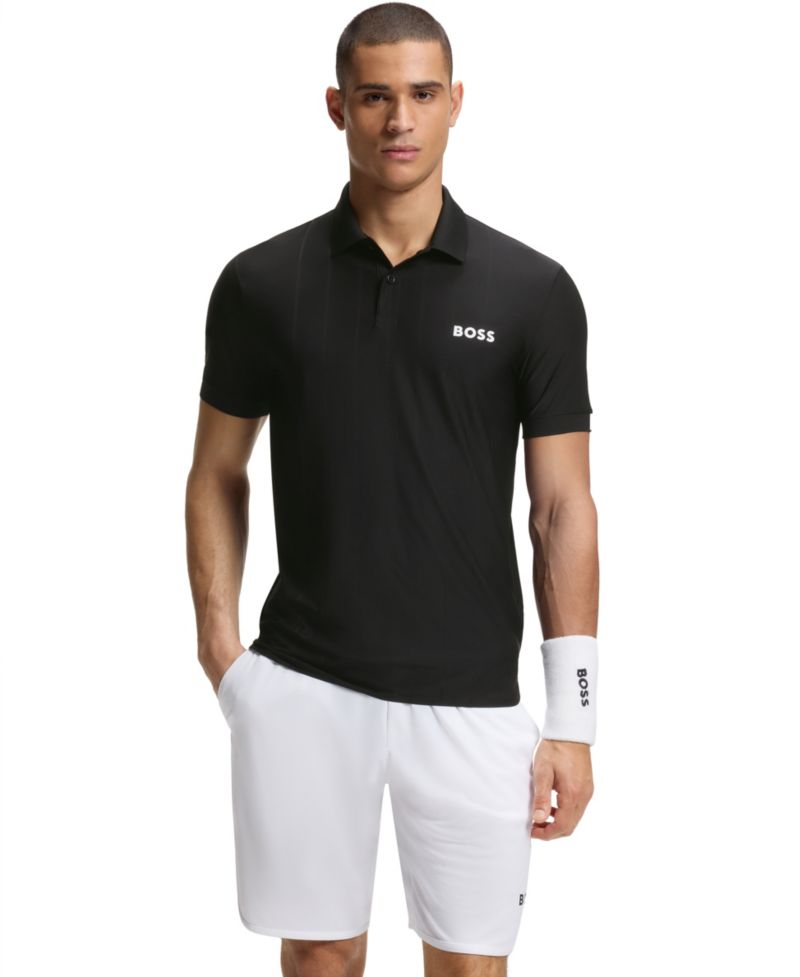 Men's Four-Way Stretch Stripe-Jersey Slim-Fit Polo Shirt