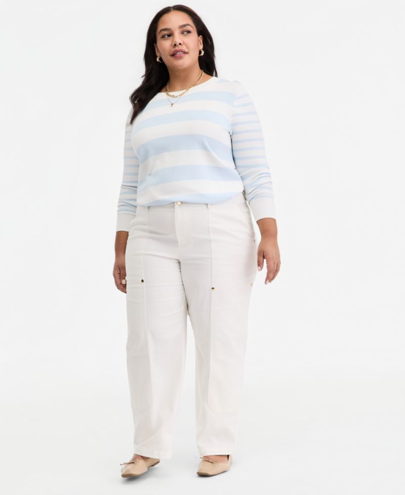 Trendy Plus Size Striped Long-Sleeve Sweater