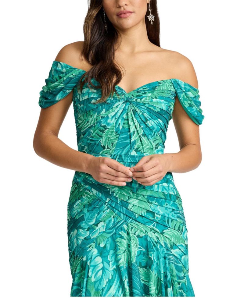Women's Cabbie Foliage-Print Off-the-Shoulder Sweetheart Midi Dress