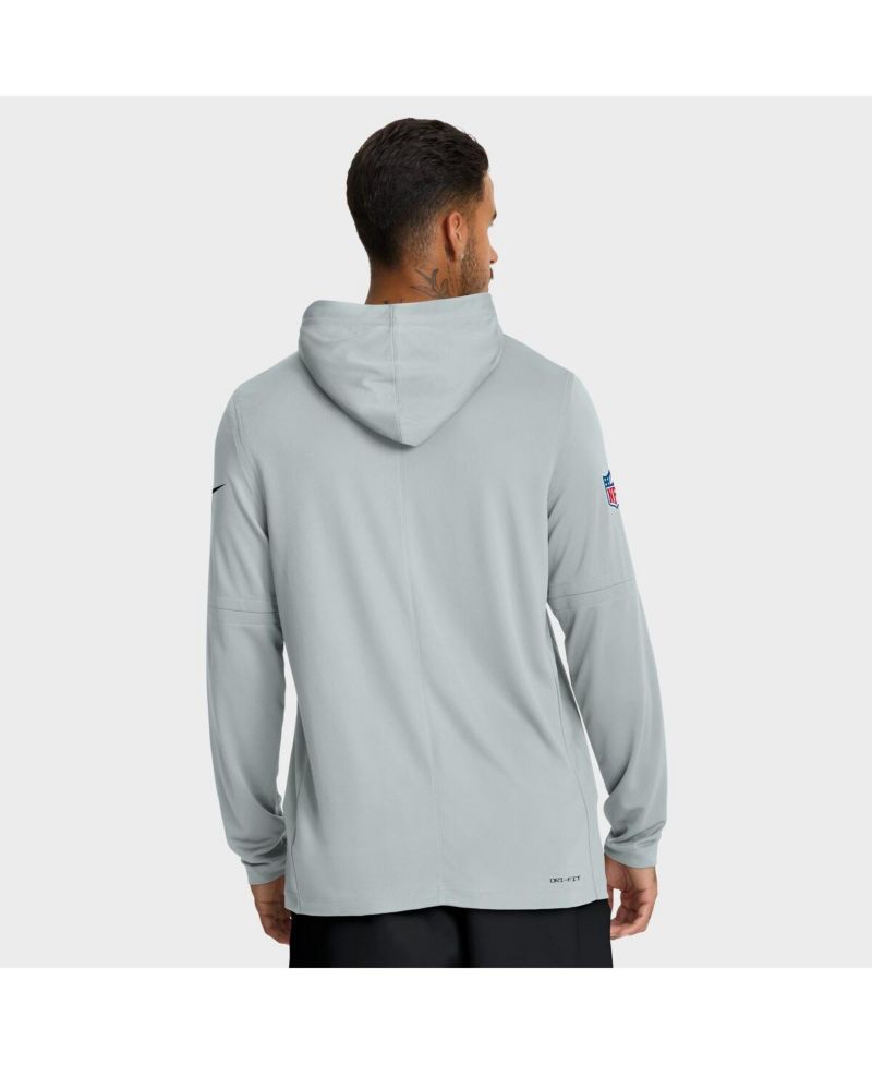 Men's Silver Las Vegas Raiders Sideline Pure Fury Performance Long Sleeve Hoodie T-Shirt