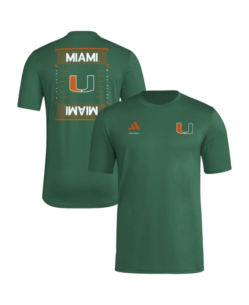 Men's Green Miami Hurricanes Locker Football Icon AEROREADY Pre-Game T-Shirt