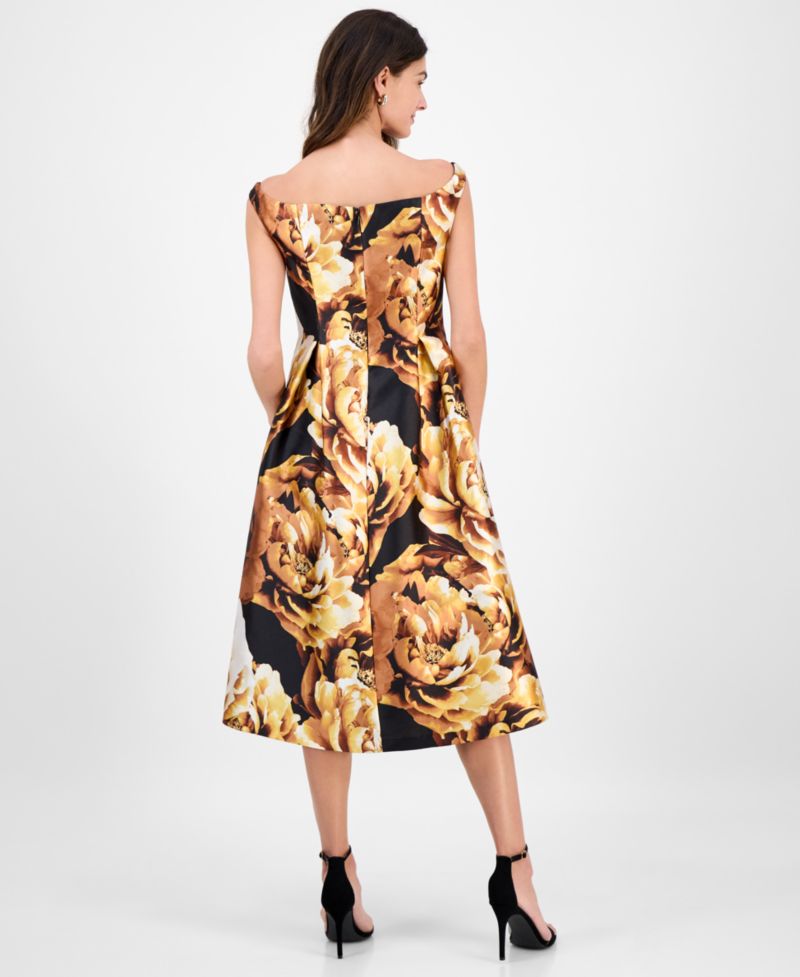 Women's Boat-Neck Floral-Print Dress