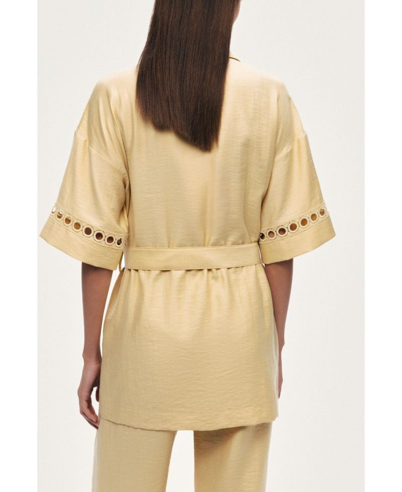Women's Belted Eyelet Detail Short-Sleeve Jacket