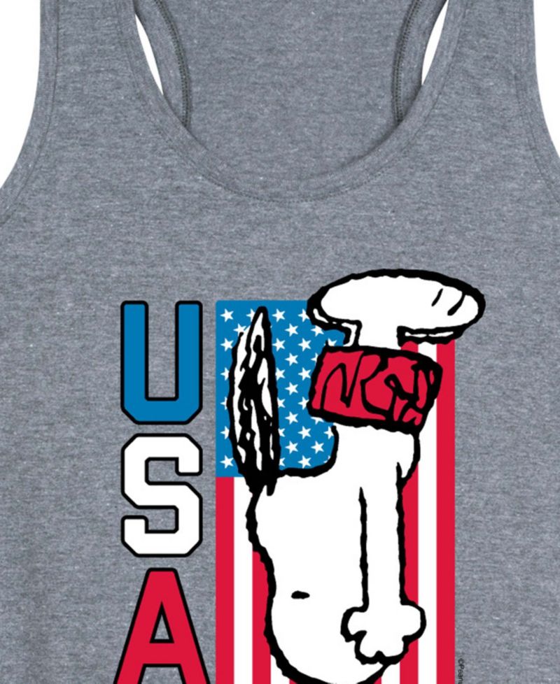 Plus Size Peanuts Snoopy Diving USA Racerback Graphic Crewneck Tank Top