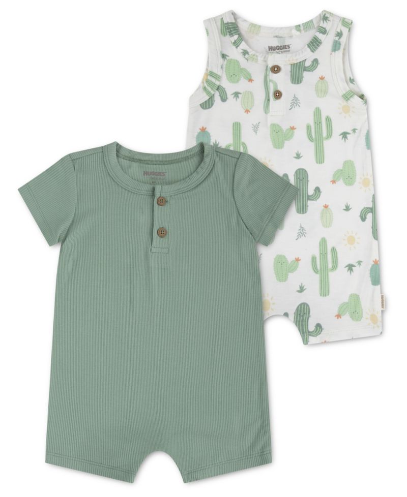 Baby Boys' Henley Neck Romper, 2-Pack