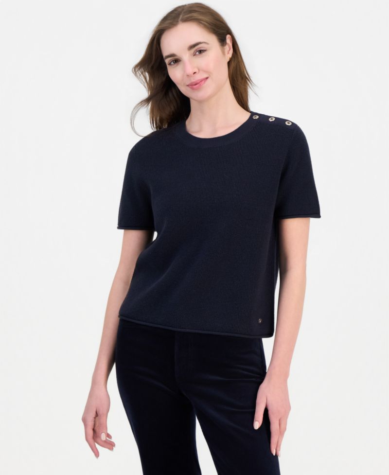 Women's Short-Sleeve Tuck Stitch Sweater