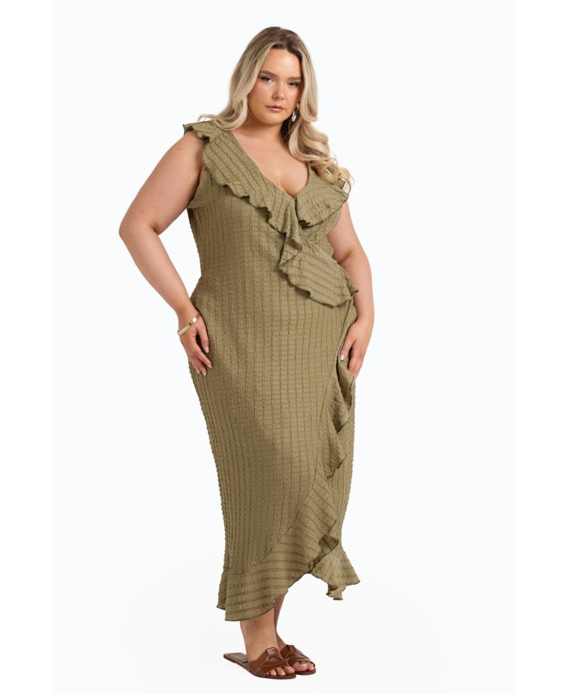 Women's Ruffle Wrap Sleeveless Midi Dress