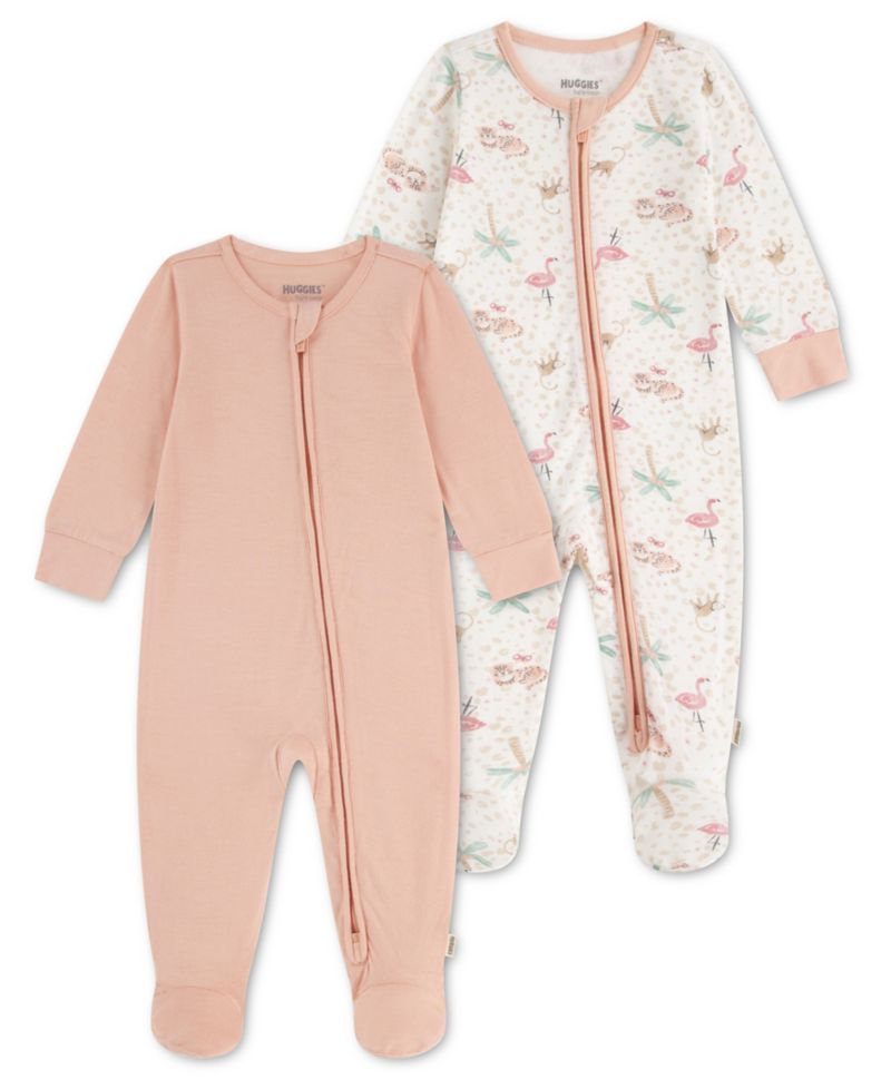 Baby Girls' Viscose Long-Sleeve Coverall, 2-Pack