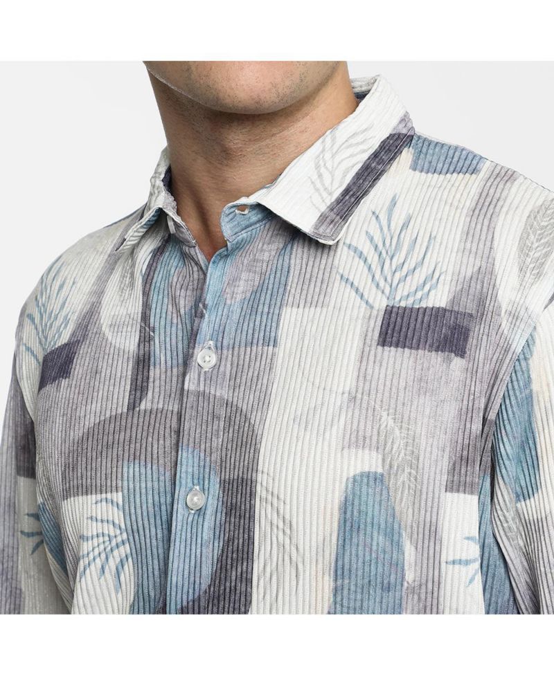 Men's Icy Blue & Ivory White Twig-Block Shirt